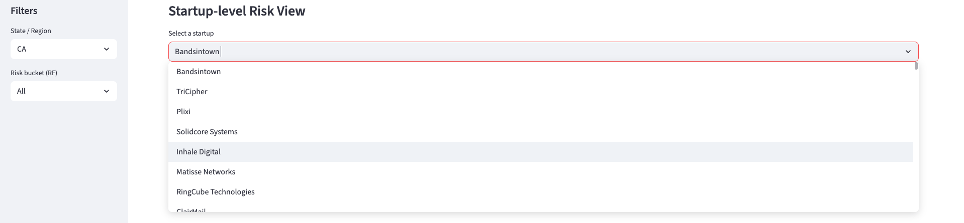AI Startup Dashboard - Individual Startup View