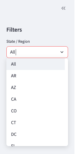 AI Startup Dashboard - State Filter